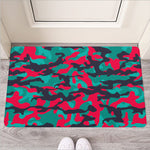 Pink Teal And Black Camouflage Print Rubber Doormat