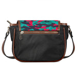 Pink Teal And Black Camouflage Print Saddle Bag