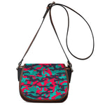 Pink Teal And Black Camouflage Print Saddle Bag