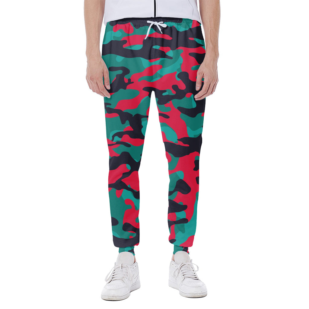 Pink Teal And Black Camouflage Print Scuba Joggers