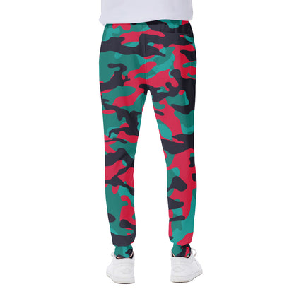 Pink Teal And Black Camouflage Print Scuba Joggers