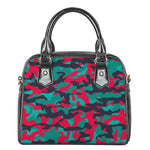 Pink Teal And Black Camouflage Print Shoulder Handbag