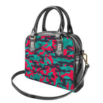 Pink Teal And Black Camouflage Print Shoulder Handbag