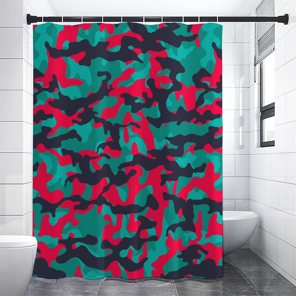 Pink Teal And Black Camouflage Print Shower Curtain