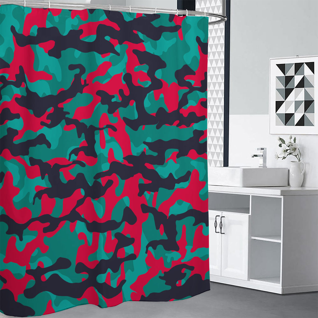 Pink Teal And Black Camouflage Print Shower Curtain