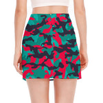 Pink Teal And Black Camouflage Print Side Slit Mini Skirt