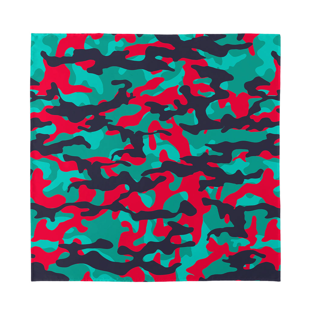 Pink Teal And Black Camouflage Print Silk Bandana