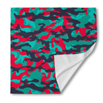 Pink Teal And Black Camouflage Print Silk Bandana