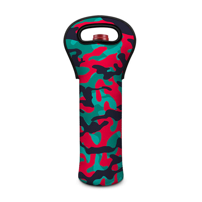 Pink Teal And Black Camouflage Print Single Neoprene Wine Tote
