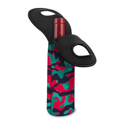 Pink Teal And Black Camouflage Print Single Neoprene Wine Tote