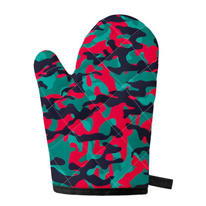 Pink Teal And Black Camouflage Print Single Oven Mitt