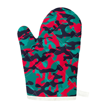Pink Teal And Black Camouflage Print Single Oven Mitt