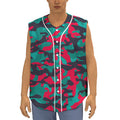 Pink Teal And Black Camouflage Print Sleeveless Baseball Jersey
