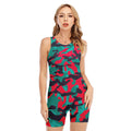 Pink Teal And Black Camouflage Print Sleeveless One Piece Swimsuit