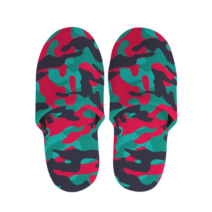 Pink Teal And Black Camouflage Print Slippers