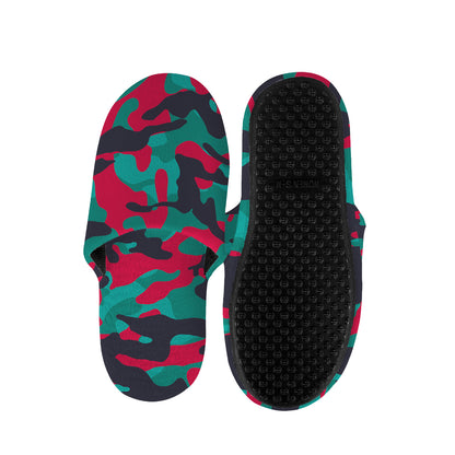 Pink Teal And Black Camouflage Print Slippers