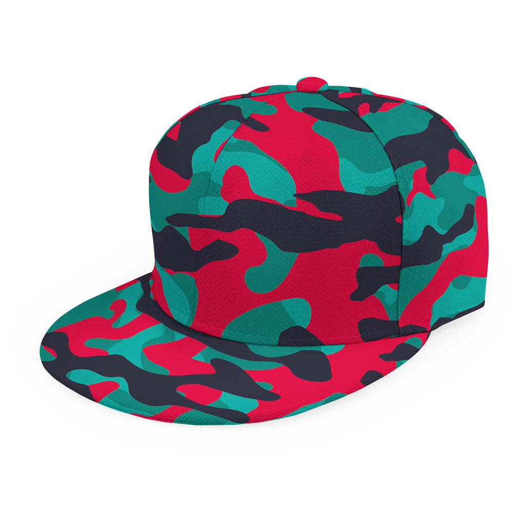 Pink Teal And Black Camouflage Print Snapback Cap
