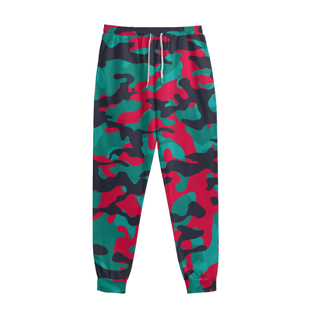 Pink Teal And Black Camouflage Print Sweatpants