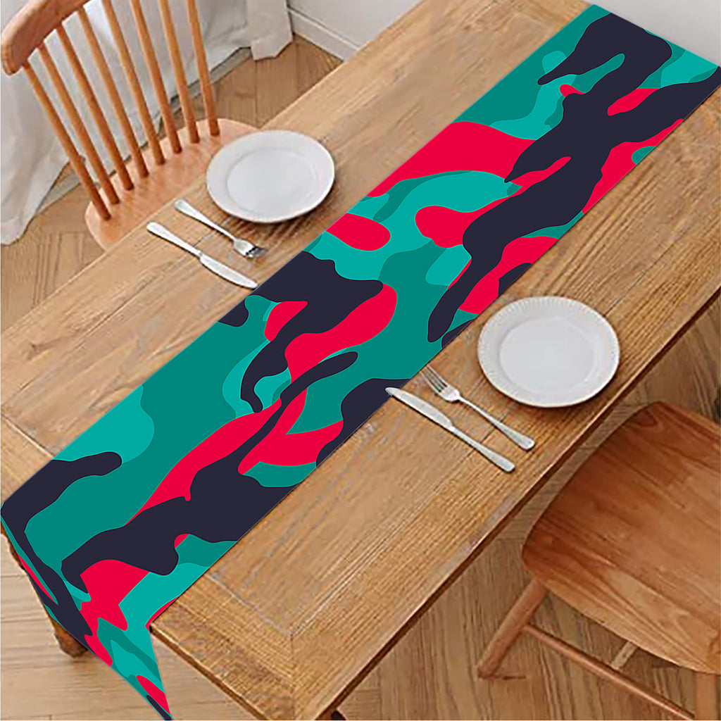 Pink Teal And Black Camouflage Print Table Runner