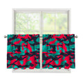 Pink Teal And Black Camouflage Print Tier Curtains