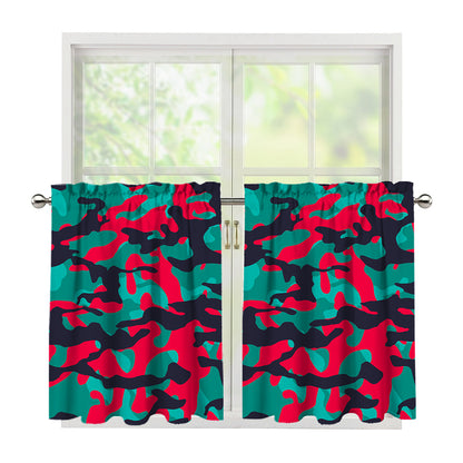Pink Teal And Black Camouflage Print Tier Curtains