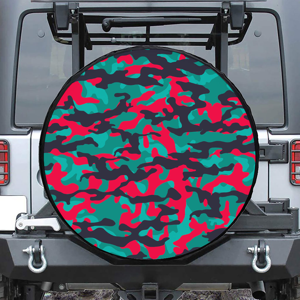 Pink Teal And Black Camouflage Print Tire Cover