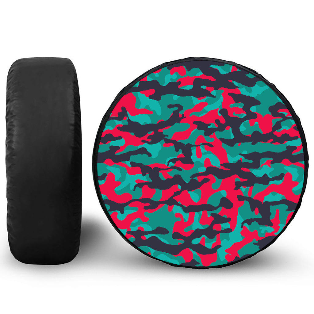 Pink Teal And Black Camouflage Print Tire Cover