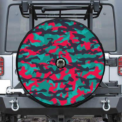 Pink Teal And Black Camouflage Print Tire Cover With Camera Hole