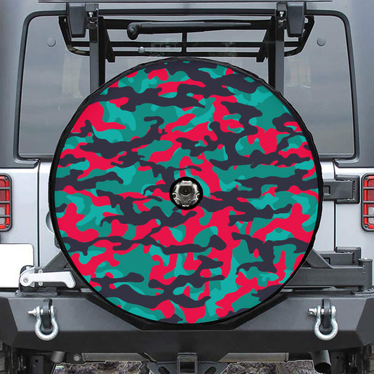 Pink Teal And Black Camouflage Print Tire Cover With Camera Hole