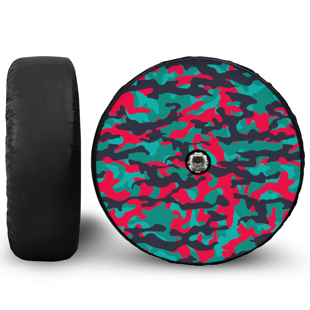 Pink Teal And Black Camouflage Print Tire Cover With Camera Hole
