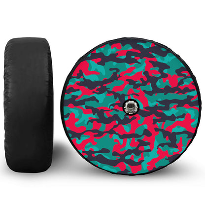 Pink Teal And Black Camouflage Print Tire Cover With Camera Hole