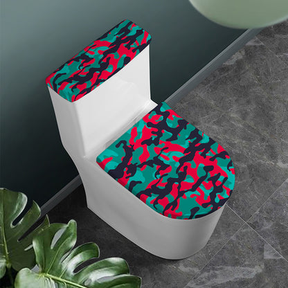 Pink Teal And Black Camouflage Print Toilet Lid And Tank Cover Set