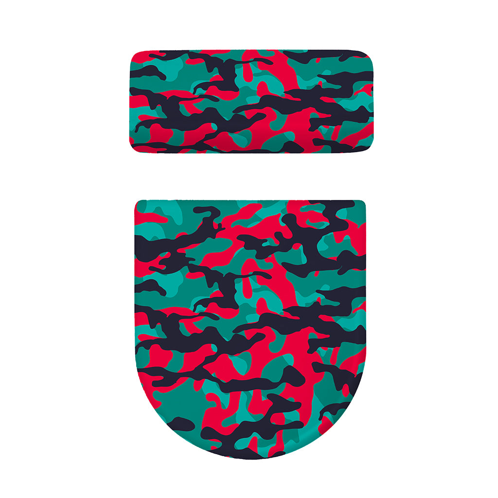 Pink Teal And Black Camouflage Print Toilet Lid And Tank Cover Set