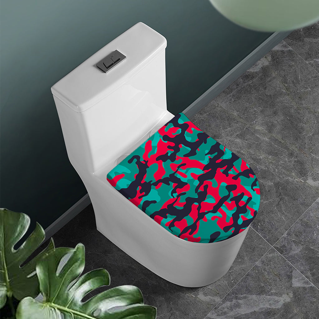 Pink Teal And Black Camouflage Print Toilet Lid Cover