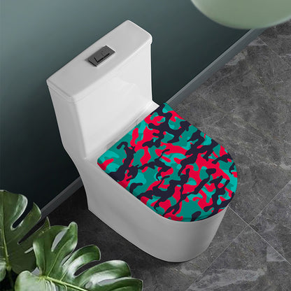 Pink Teal And Black Camouflage Print Toilet Lid Cover
