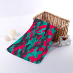 Pink Teal And Black Camouflage Print Towel