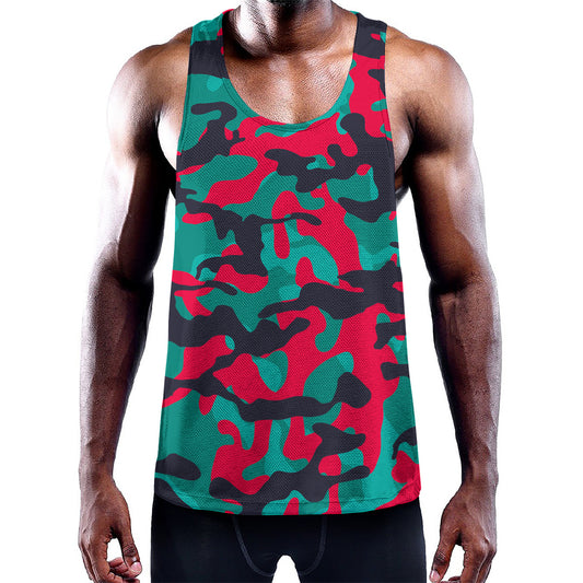 Pink Teal And Black Camouflage Print Training Tank Top