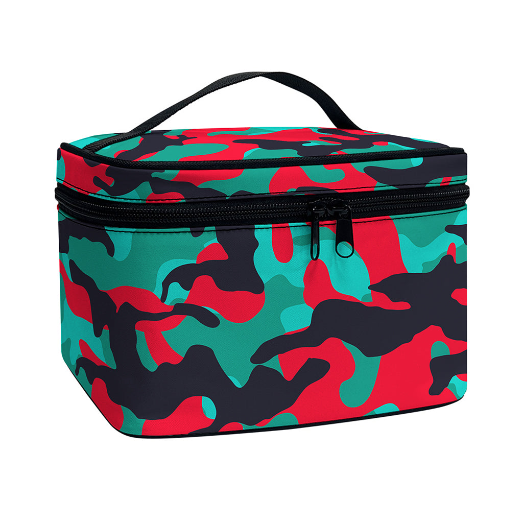 Pink Teal And Black Camouflage Print Travel Makeup Bag