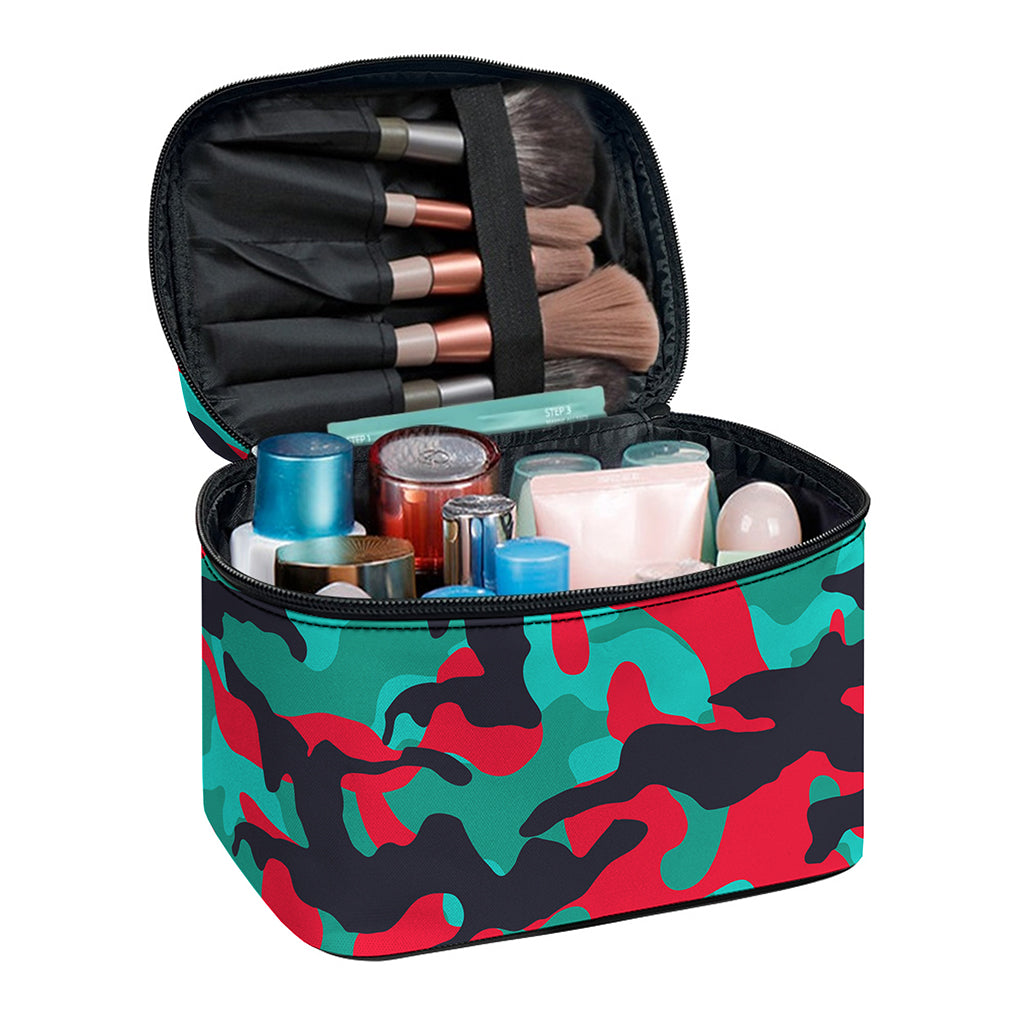 Pink Teal And Black Camouflage Print Travel Makeup Bag