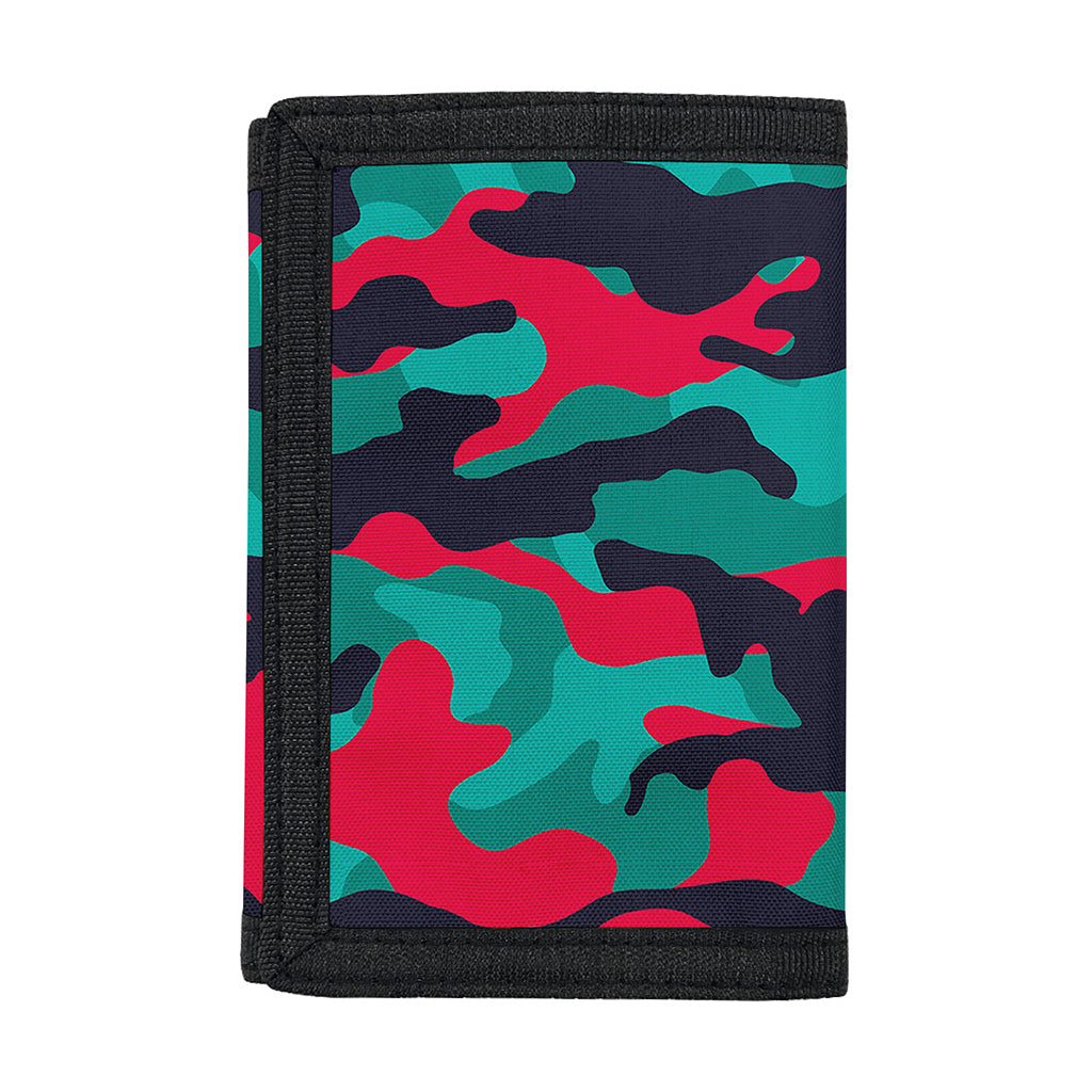 Pink Teal And Black Camouflage Print Trifold Wallet