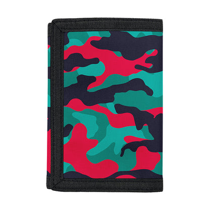 Pink Teal And Black Camouflage Print Trifold Wallet