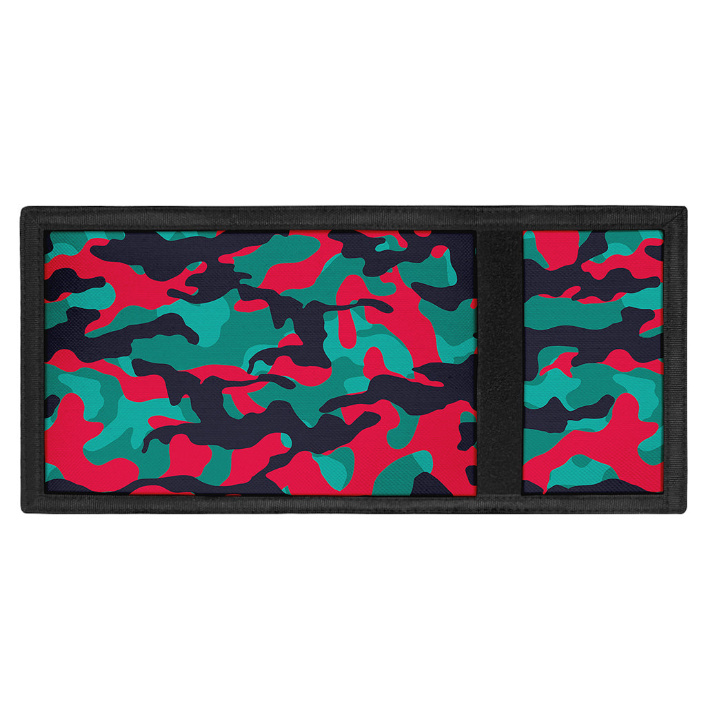 Pink Teal And Black Camouflage Print Trifold Wallet