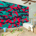 Pink Teal And Black Camouflage Print Wall Sticker