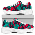 Pink Teal And Black Camouflage Print White Chunky Shoes