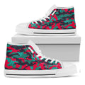 Pink Teal And Black Camouflage Print White High Top Sneakers