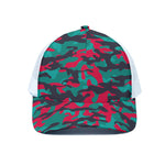Pink Teal And Black Camouflage Print White Mesh Trucker Cap