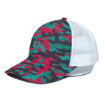 Pink Teal And Black Camouflage Print White Mesh Trucker Cap