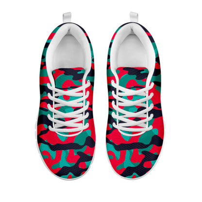 Pink Teal And Black Camouflage Print White Running Shoes
