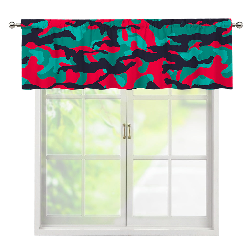 Pink Teal And Black Camouflage Print Window Valance