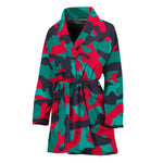 Pink Teal And Black Camouflage Print Women's Bathrobe